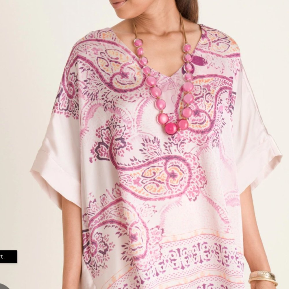 Pink Paisley Solid-Border Poncho - image 7